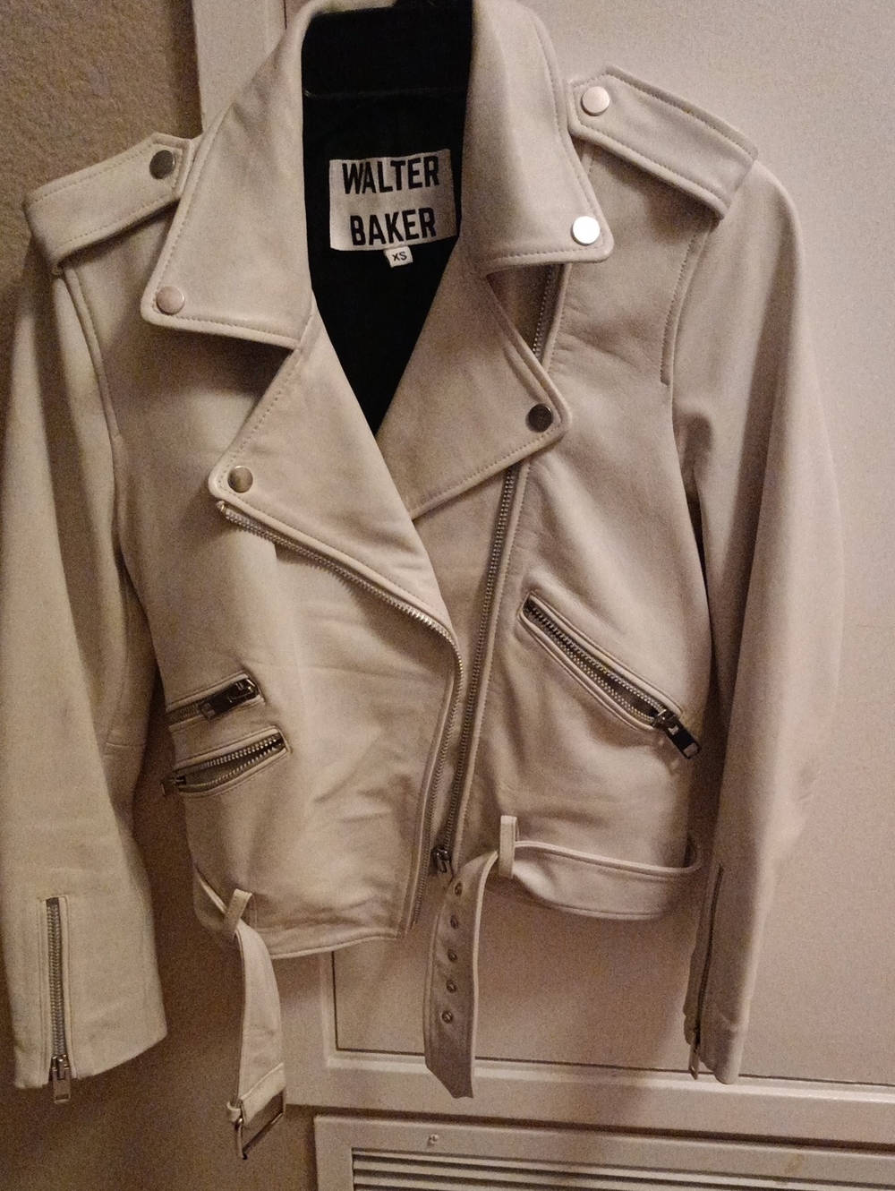 Walter Baker Cream Leather Moto Biker Jacket